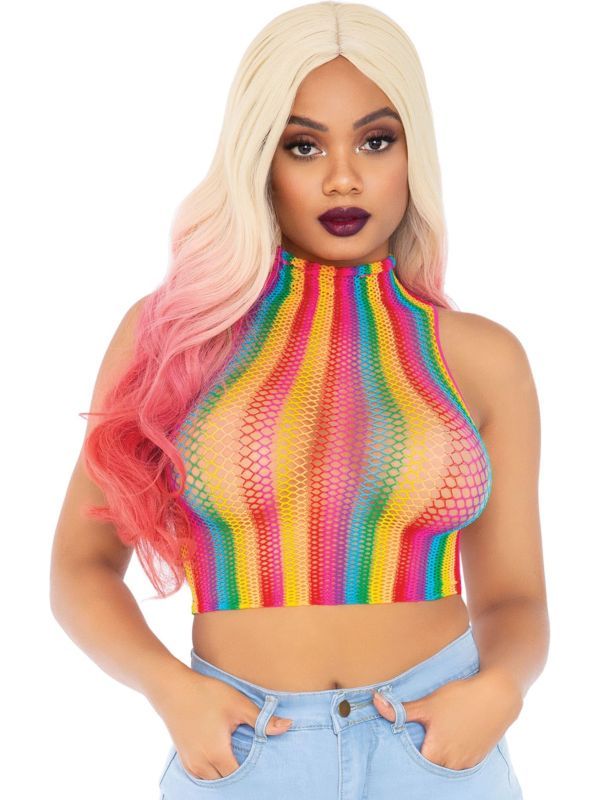 Regenboog visnet croptop