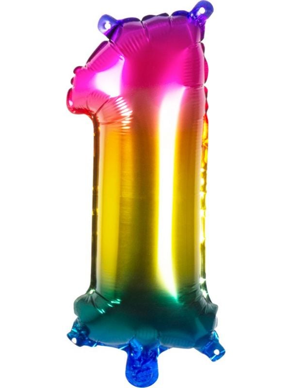 Regenboog XL folieballon cijfer 1