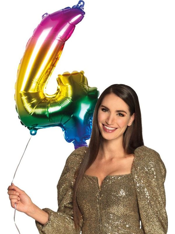 Regenboog XL folieballon cijfer 4