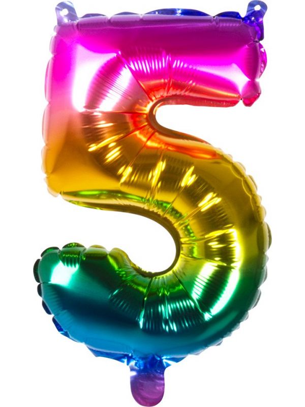 Regenboog XL folieballon cijfer 5