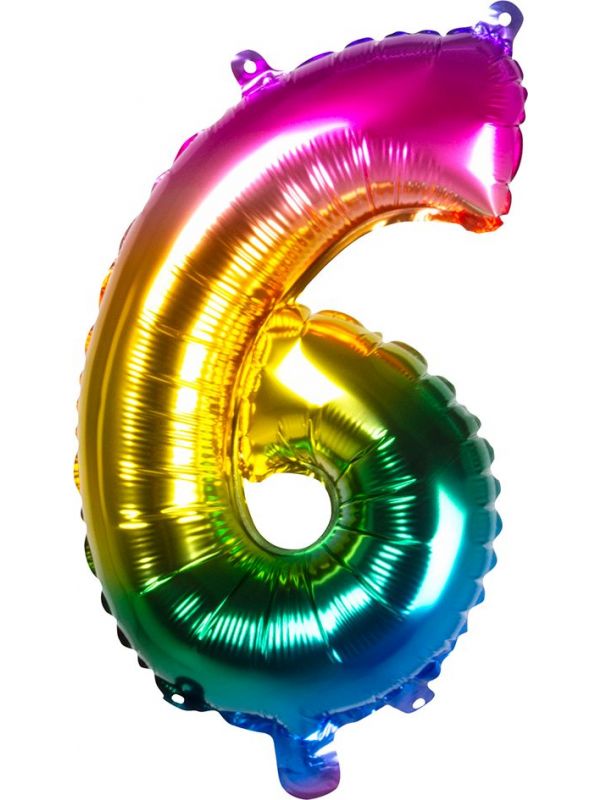 Regenboog XL folieballon cijfer 6