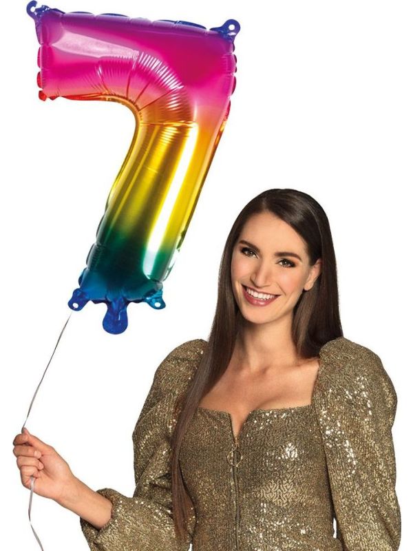 Regenboog XL folieballon cijfer 7