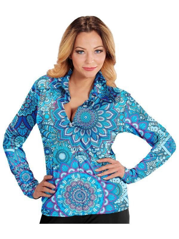 Retro blouse blauw vrouwen