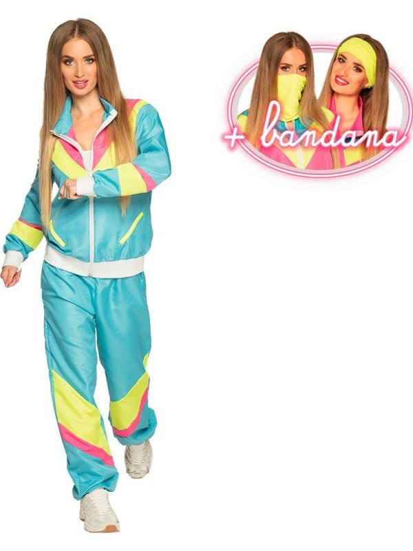 Atlantische Oceaan boksen medley Retro trainingspak dames met zakken blauw | Feestkleding.nl