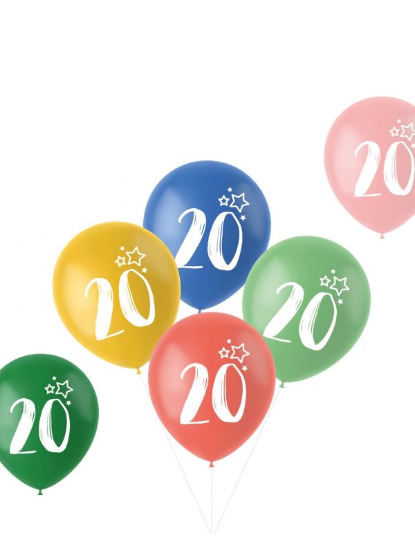 Retro verjaardag ballonnen 20 jaar 6 stuks