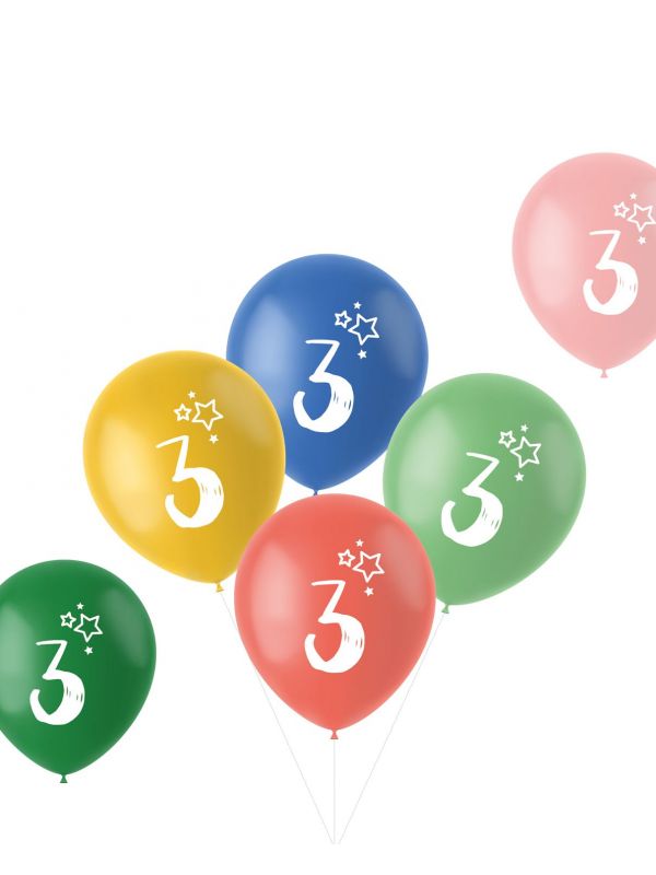 Retro verjaardag ballonnen 3 jaar 6 stuks
