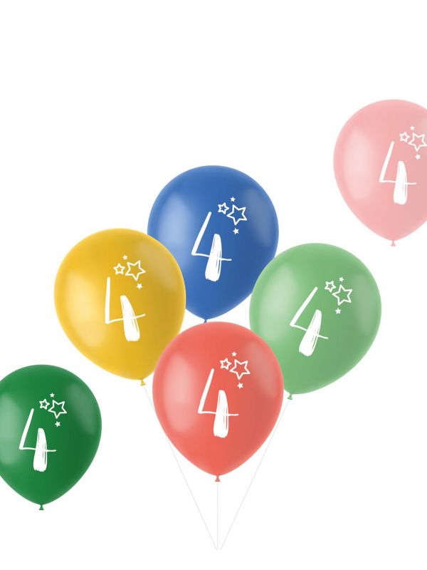 Retro verjaardag ballonnen 4 jaar 6 stuks