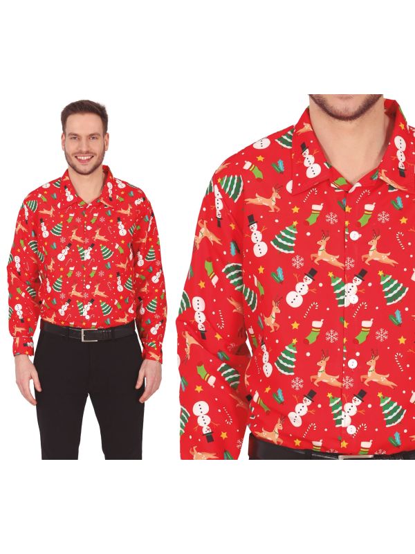 Rode foute kerstman print overhemd heren main product photo