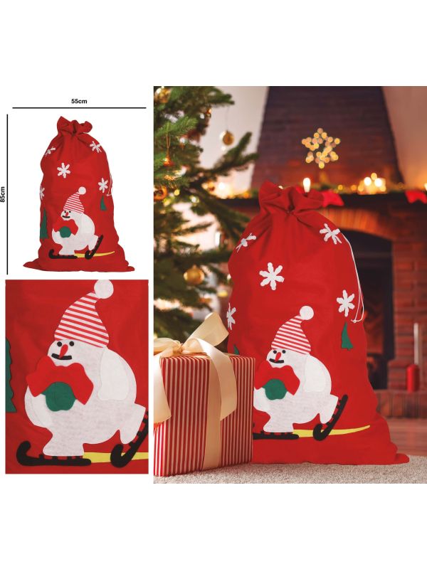 Rode kerstcadeau zak sneeuwman