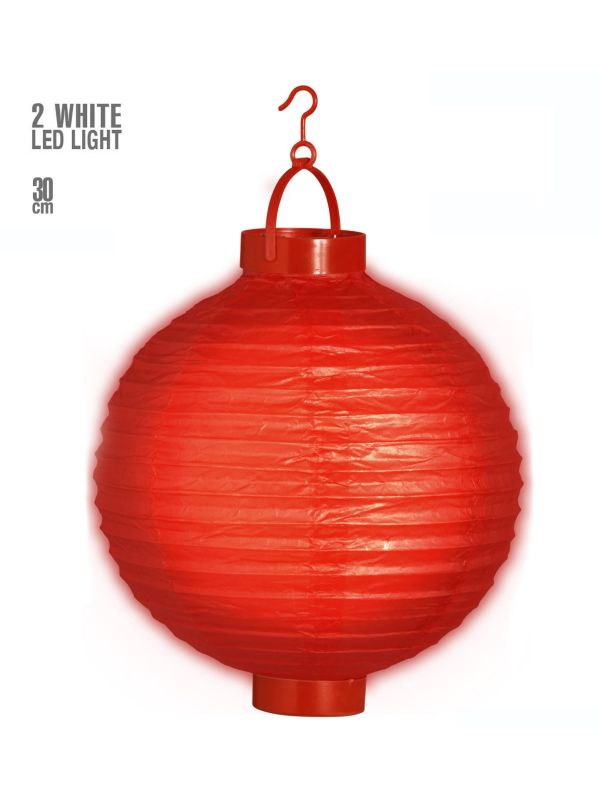 Rode lampion met 2 witte LED lichten