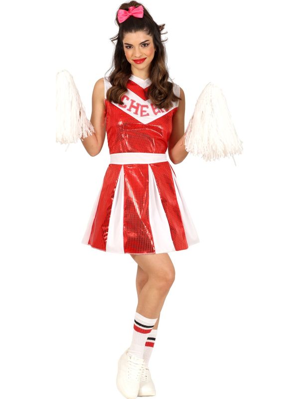 Rode Pailletten Cheerleader Outfit main product photo
