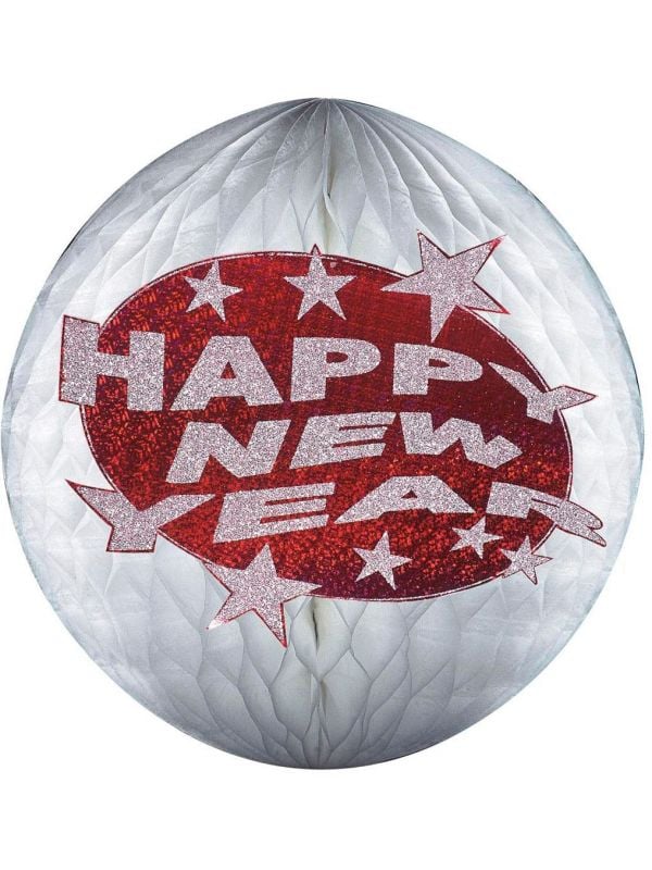 Rode papieren holografische Happy New Year bal