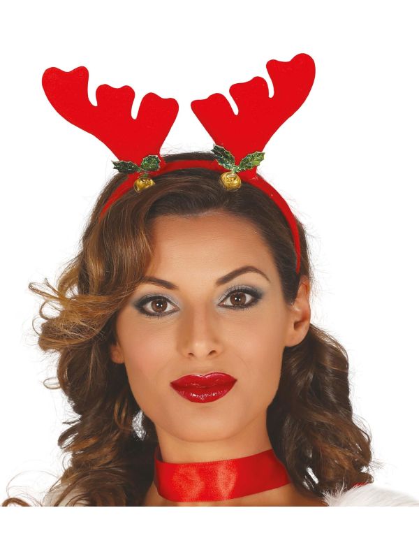 Rode rendier hoofband met kerstbellen main product photo