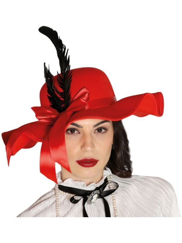 Rode victoriaanse hoed vrouwen