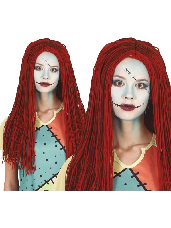 Rode wol lang haar pruik halloween
