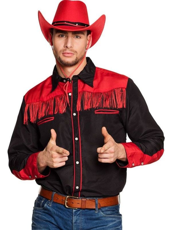 Rodeo blouse heren rood zwart