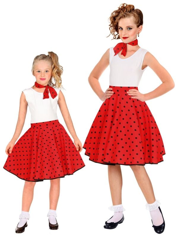 Rok en sjaal polkadot 50s rood kinderen