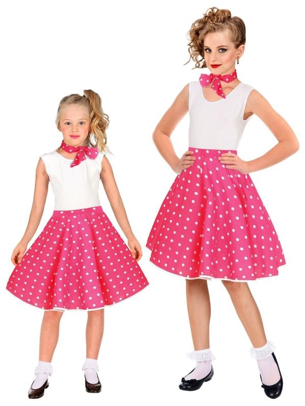 Rok en sjaal polkadot 50s roze kinderen