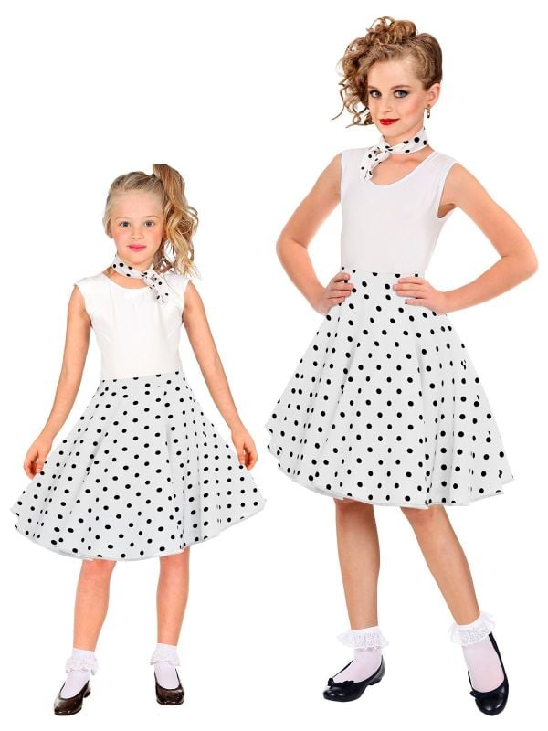 Rok en sjaal polkadot 50s wit kinderen