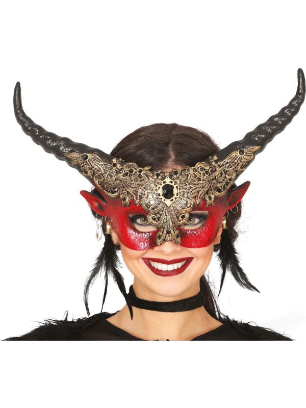 Rood duivel oogmasker met horens