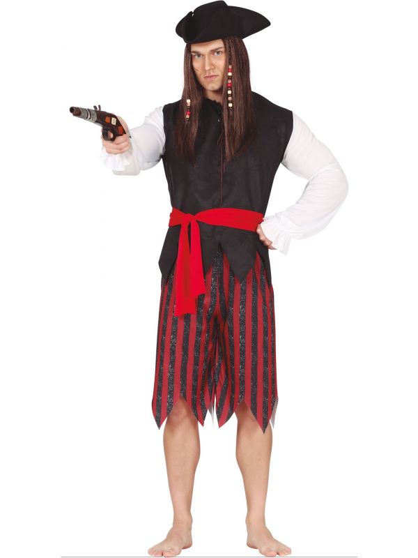 Rood zwart gestreept piraten kostuum