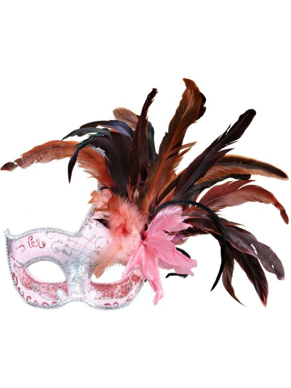 Roze colombina veren oogmasker