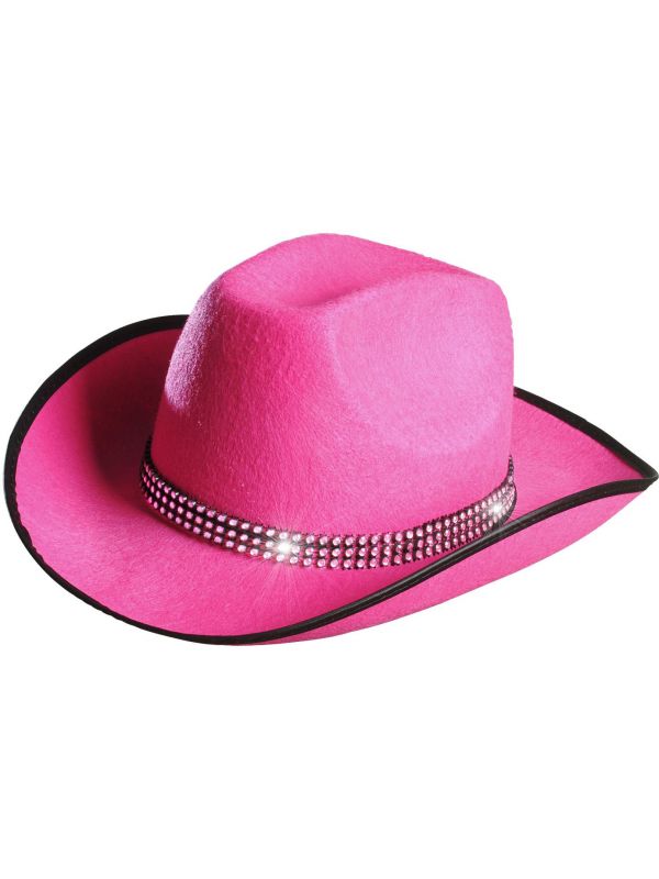 Roze cowgirlhoed met strass band