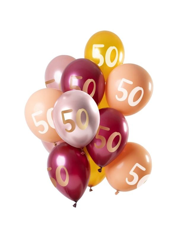 Roze gouden 50 jaar ballonnen 12 stuks