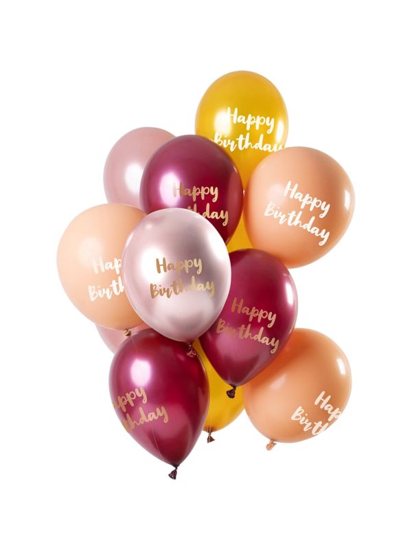 Roze gouden happy birthday ballonnen 12 stuks