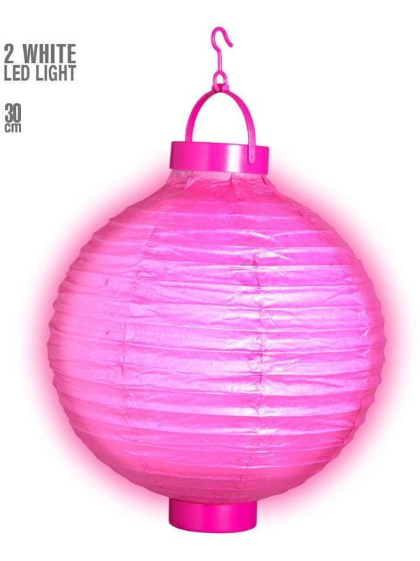 Roze lampion met 2 witte LED lichten