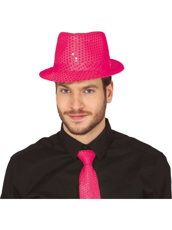 Roze pailletten fedora