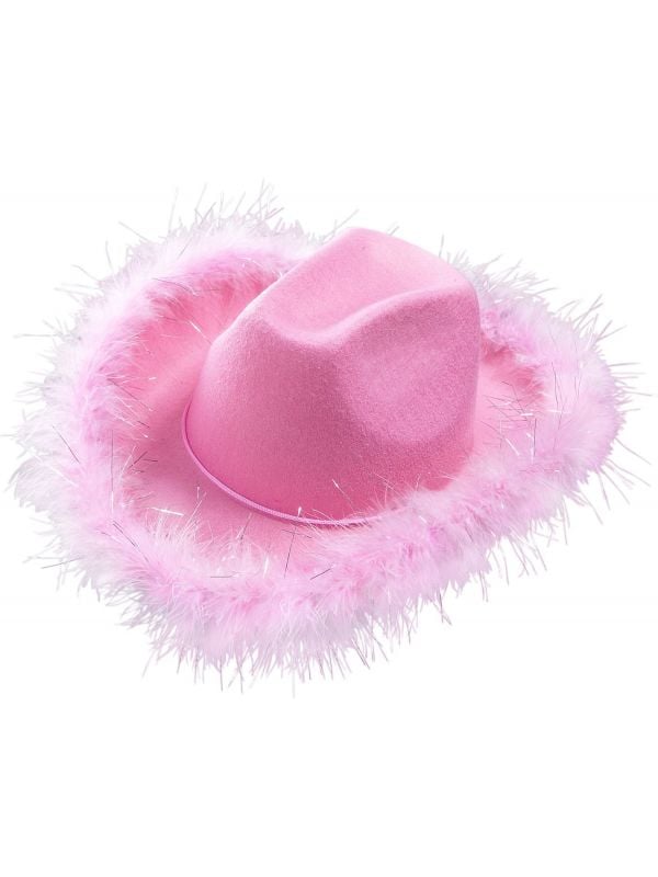 Roze pluche cowgirl hoed
