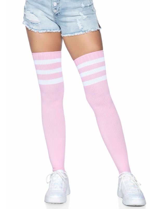 Roze sportieve kousen met witte strepen main product photo