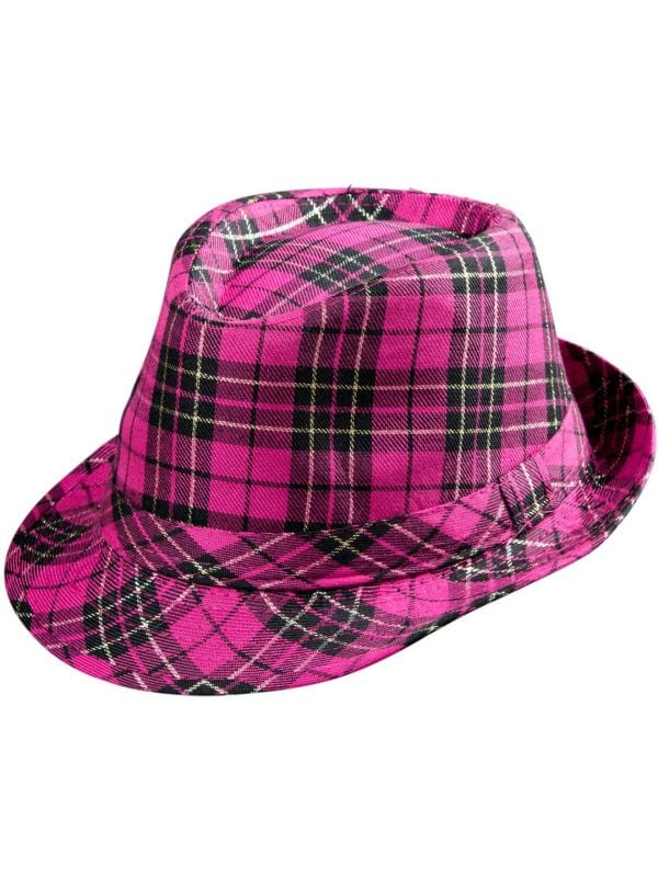 Roze tartan hoed