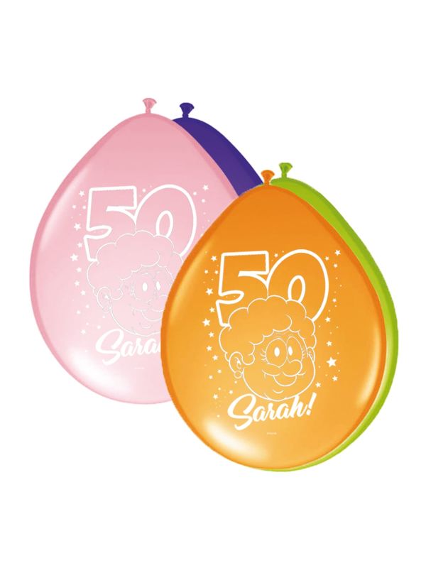 Sarah 50 jaar gekleurde ballonnen 8 stuks