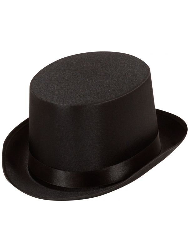 Satijnen hoge hoed zwart