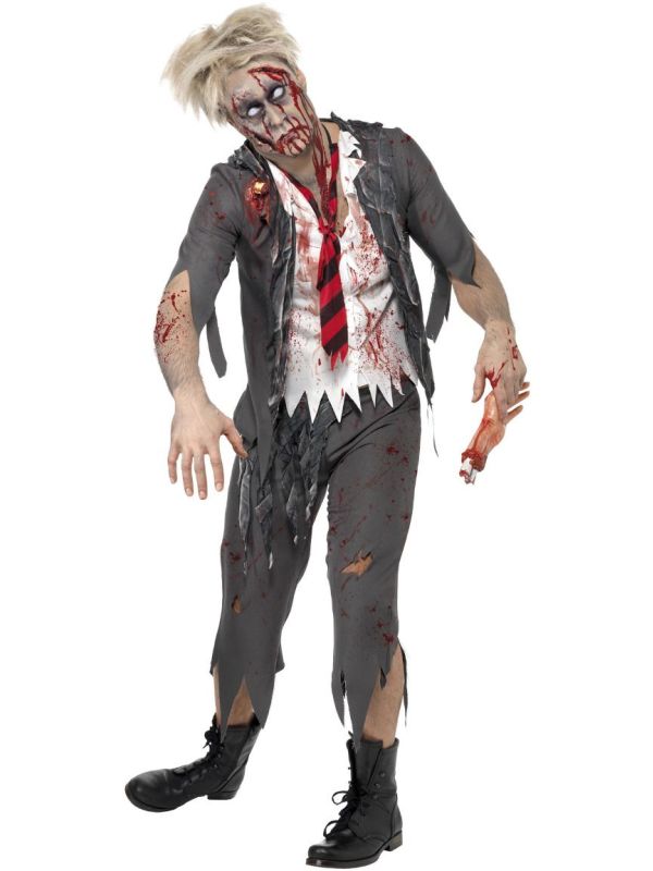 Scholier schoolboy zombie kostuum grijs main product photo