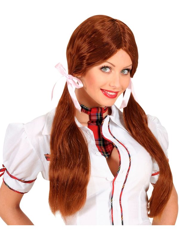 Schoolmeisje pruik bruin