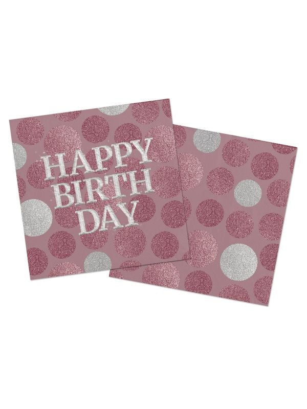 Servetten glossy happy birthday roze 20 stuks