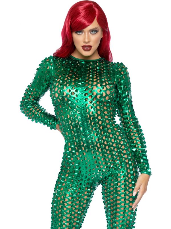 Sexy groene lasergesneden catsuit