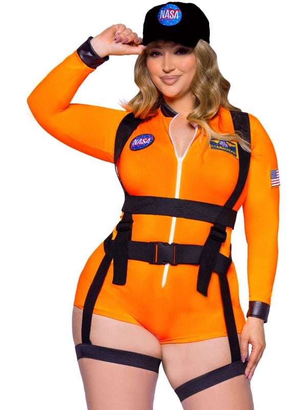 Sexy plus size oranje ruimte outfit