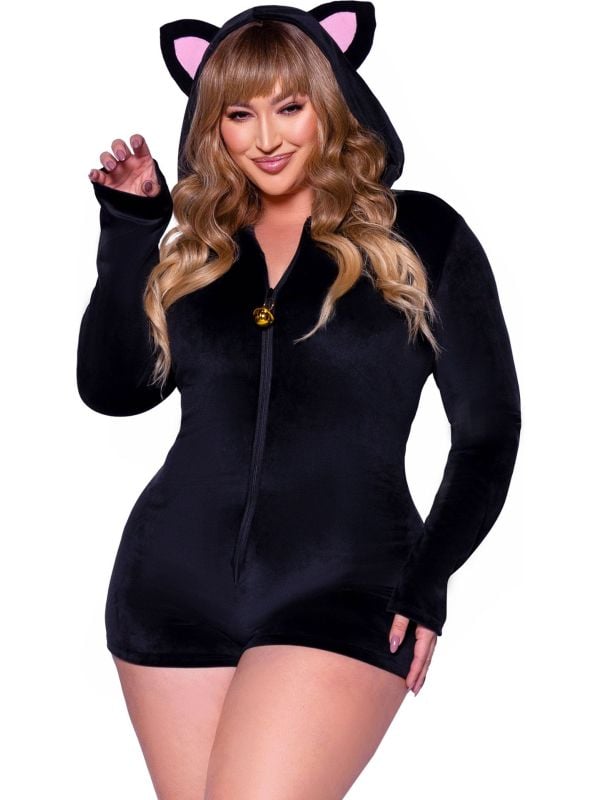 Sexy plus size zwarte kat outfit dames