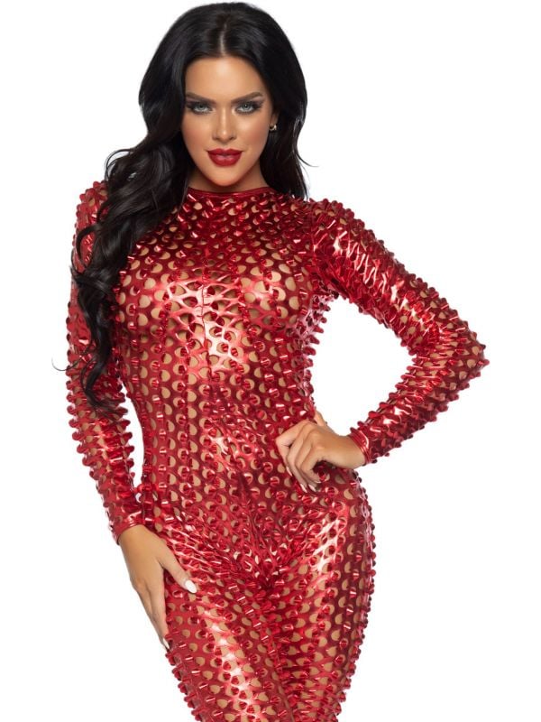 Sexy Rode lasergesneden catsuit