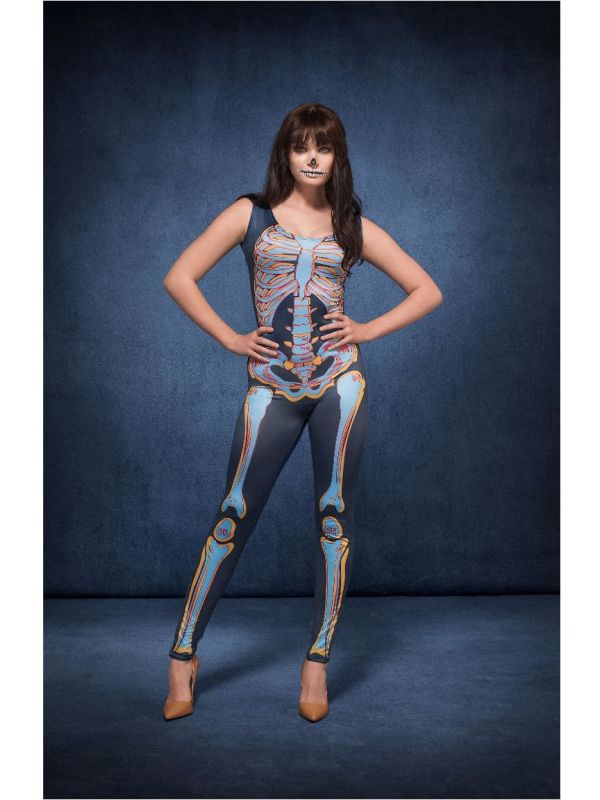 Sexy skelet catsuit blauw main product photo