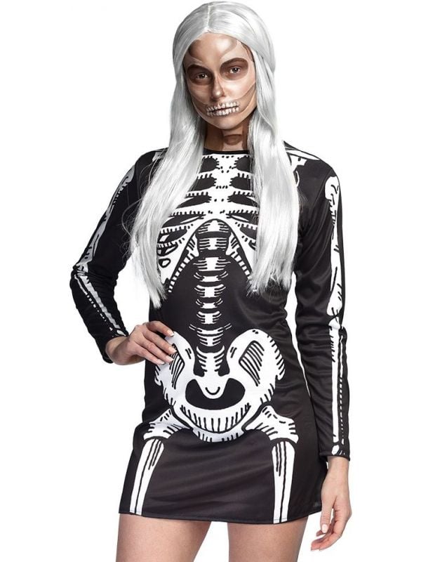 Sexy skelet jurkje dames zwart