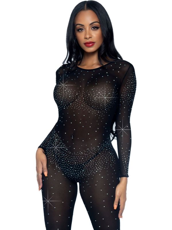 Sexy zwarte kristal catsuit