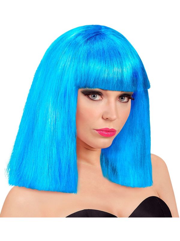 Showgirl pruik azuur blauw