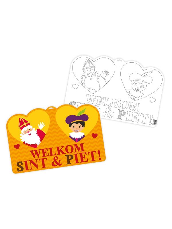 Sinterklaas en piet kleurplaat deurbord main product photo