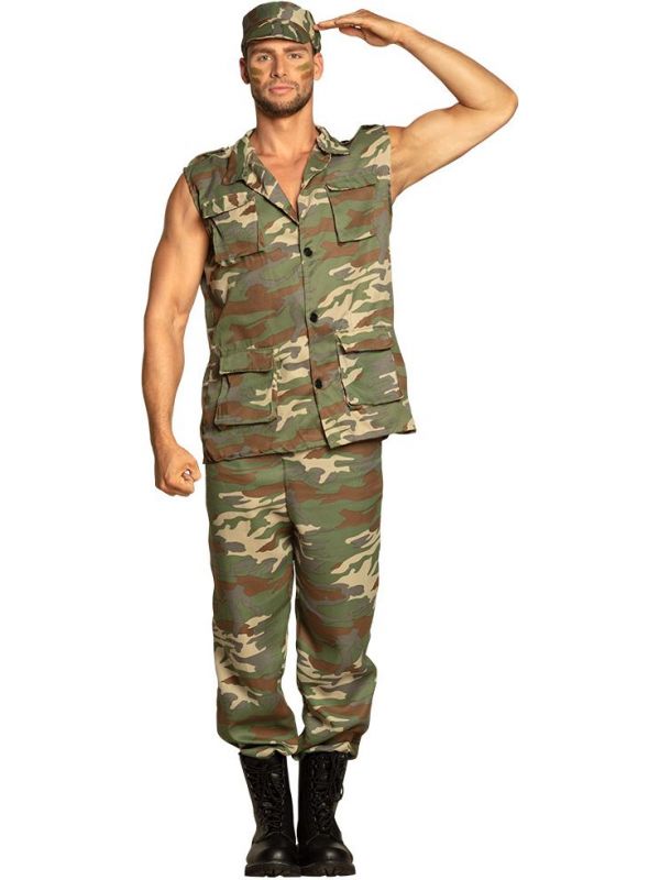 Soldaat camouflage vest met broek en pet