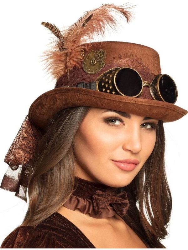 Steampunk bruine deluxe hoed